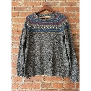 O' Hanlon Mills Men's Sweater sz M Gray Fair Isle Crewneck Wool Blend Pullover